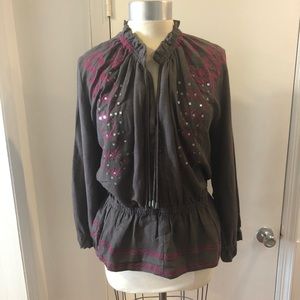 Piper Long Sleeve Boho Embroidery Blouse-Size L